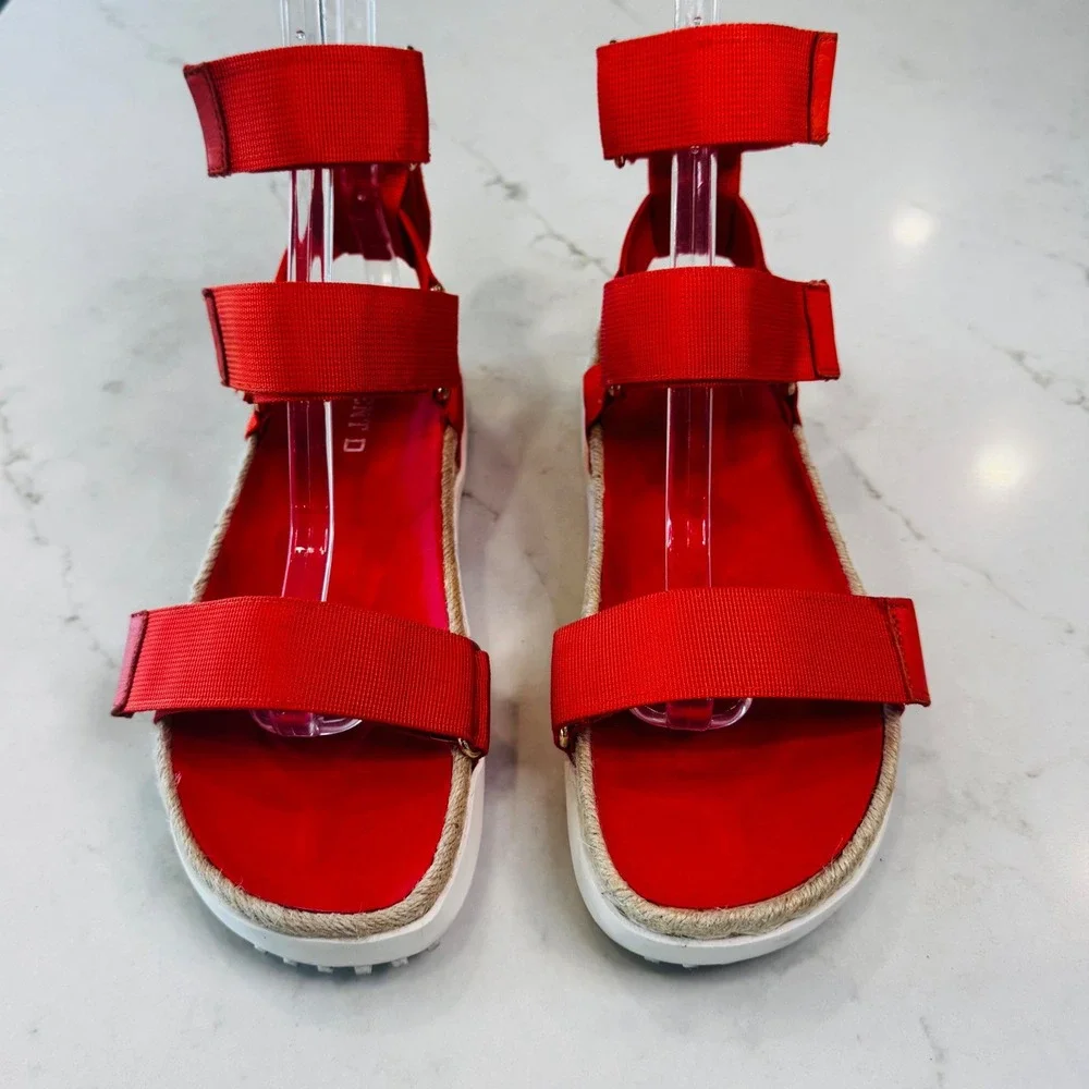 Silent D Trevor Women 9.5 EU 40 Red Orange Platform Espadrille Sandals Hook Loop - Picture 12 of 16